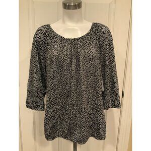 Michael Kors Black & White Geometric Patterned Short Sleeve Shirt,  Size 1X Plus